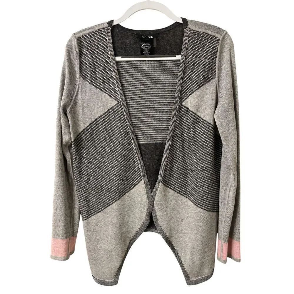 Nic + Zoe shades of gray cardigan sweater sz S